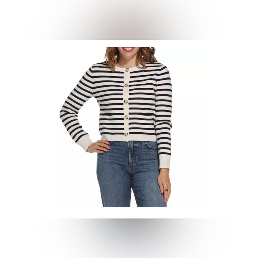 Gilli Navy and White Striped Cardigan women’s size large